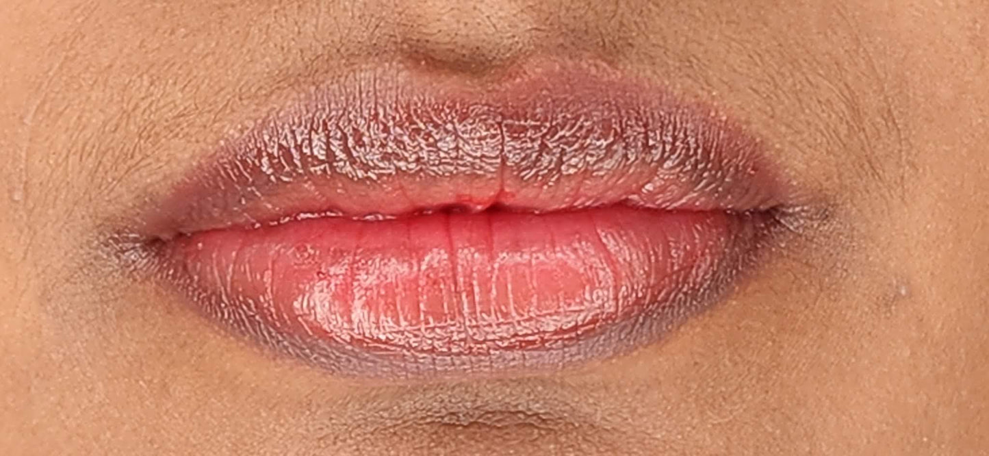 Women wearing Frankie Blair Matte Lip Stain Desert Rani , A reddish brown lip stain that is long lasting and hydrating.