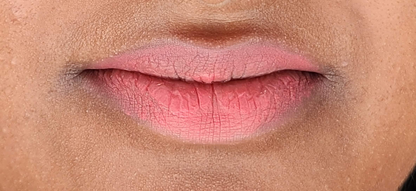 Women wearing Frankie Blair Matte Lip Stain Almadine, a bright pink lip stain.