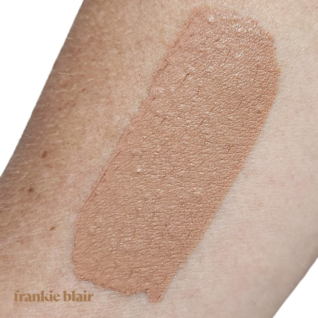 Frankie Blair Nude Blonde Matte Lip Stain swatch on arm, , the best pale nude lip stain. Long lasting and hydrating.