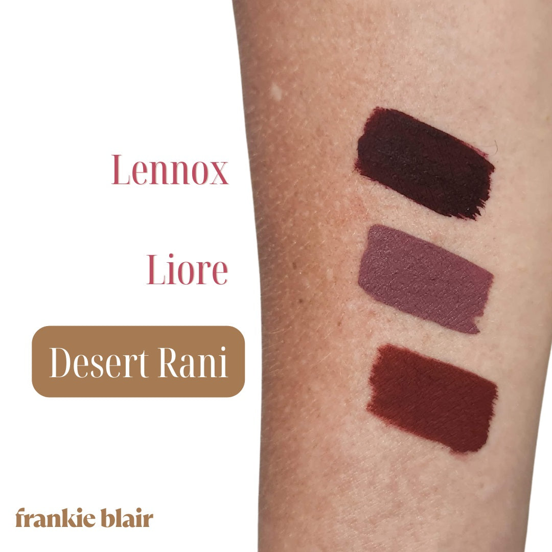 Frankie Blair Matte Lip Stain swatch on Arm highlighting Desert Rani