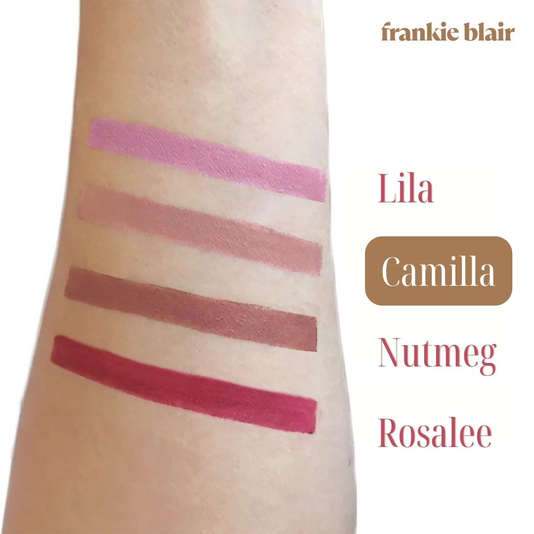 Frankie Blair Retractable Lip Liner Camilla Swatch a creamy highly pigmented nude.