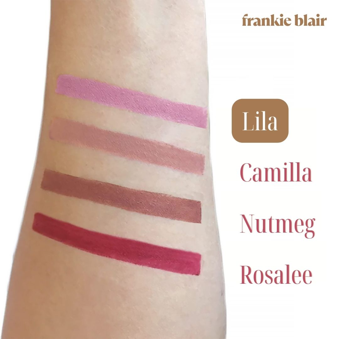 Frankie Blair Retractable Lip Liner Lila Swatch a creamy highly pigmented mauve.