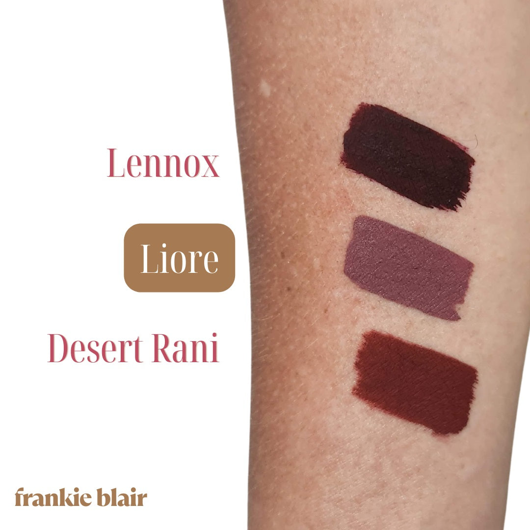 Frankie Blair Matte Lip Stain swatch on arm highlighting Liore