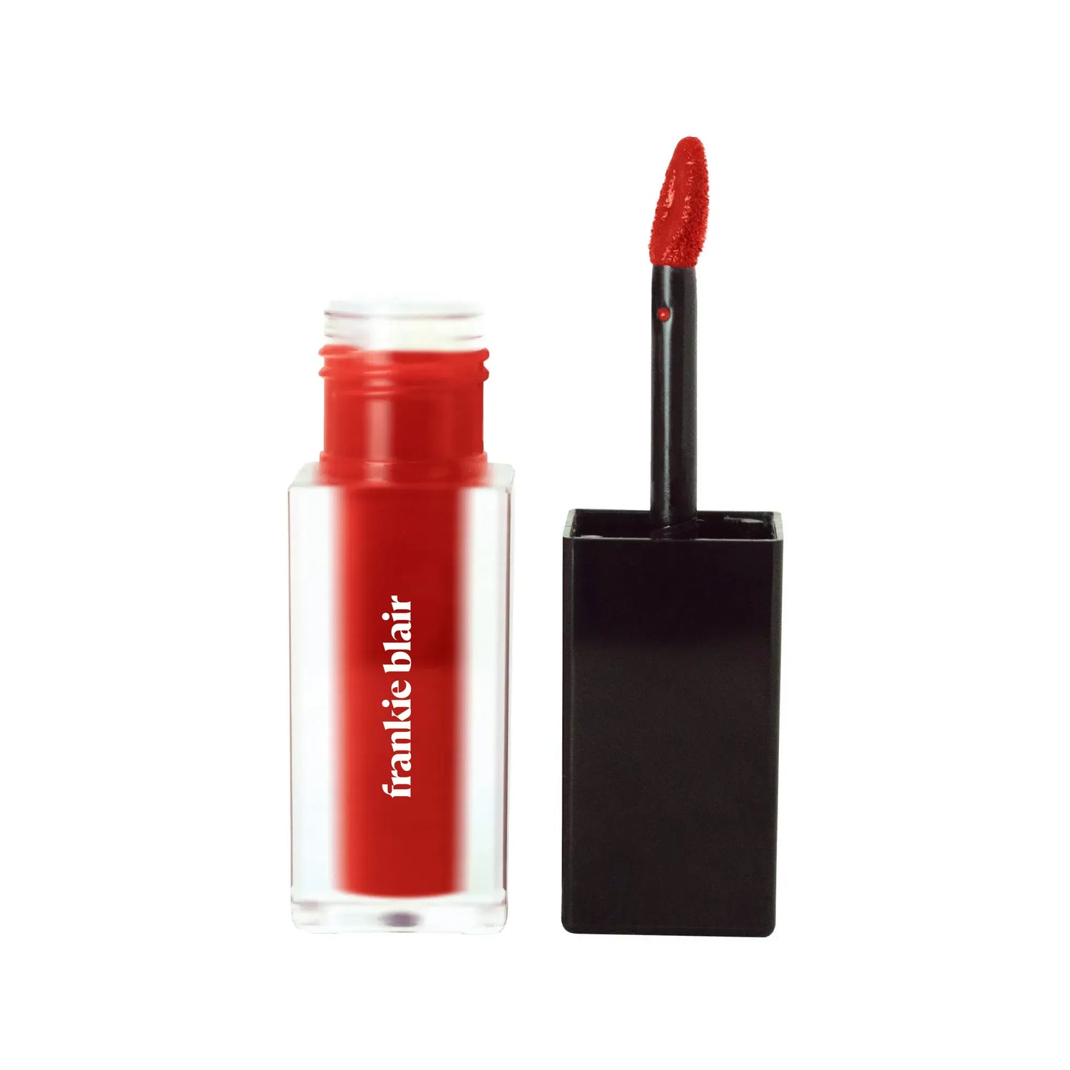 Frankie Blair Rubor Red Matte Lip Stain, a bright dramatic red lip stain. Long lasting and hydrating.