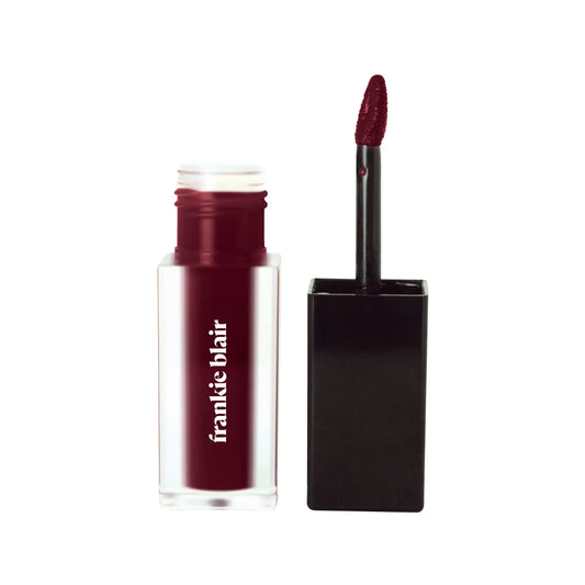 Frankie Blair Lennox Matte Lip Stain, a dark chocolate brown with berry undertone lip stain.