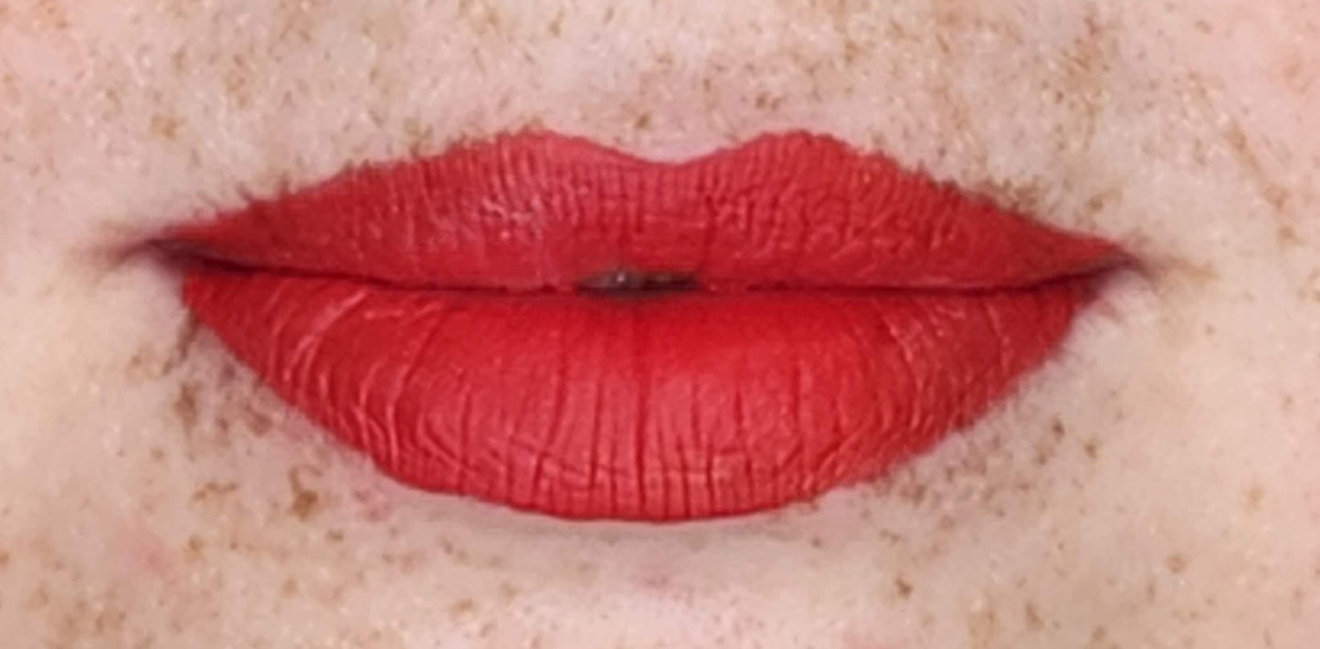 Women wearing Frankie Blair Rubor Red Matte Lip Stain, a bright dramatic red lip stain. Long lasting and hydrating.